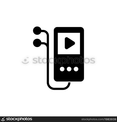 Stereo MP3 Music Player with Headphones. Flat Vector Icon illustration. Simple black symbol on white background. MP3 Music Player with Headphones sign design template for web and mobile UI element.. Stereo MP3 Music Player with Headphones. Flat Vector Icon illustration. Simple black symbol on white background. MP3 Music Player with Headphones sign design template for web and mobile UI element