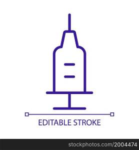 Sterile syringe with needle RGB color icon. Previously sterilized instrument for vaccination. Disposable syringe. Isolated vector illustration. Simple filled line drawing. Editable stroke. Sterile syringe with needle RGB color icon