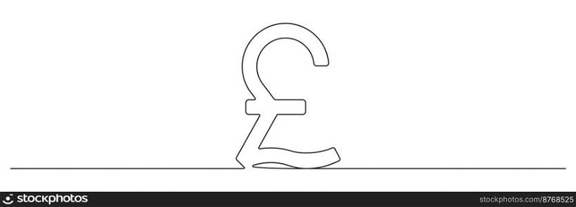 Sterling pound sign continuous one line. British money linear symbol. Vector isolated on white.. Sterling pound sign continuous one line.