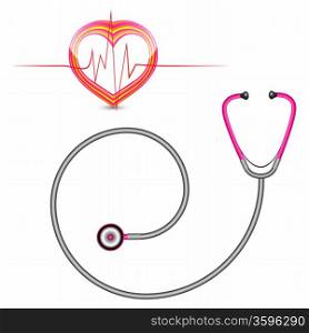 stethoscope and graph against white background, abstract vector art illustration