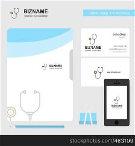 Stethoscope Business Logo, File Cover Visiting Card and Mobile App Design. Vector Illustration
