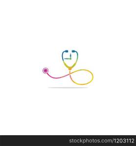 Stethoscope clock logo design. Medical icon and schedule or planning symbol.