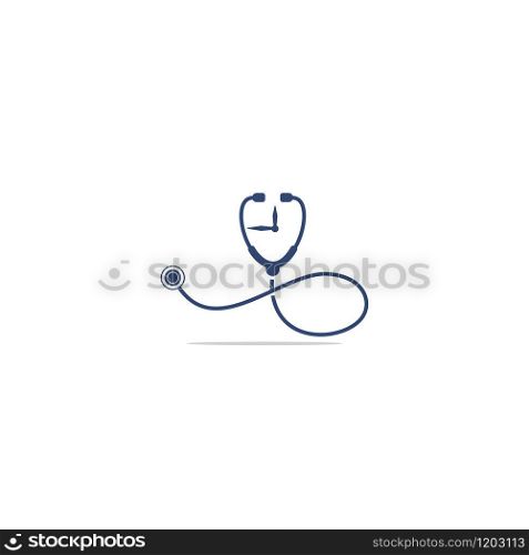 Stethoscope clock logo design. Medical icon and schedule or planning symbol.