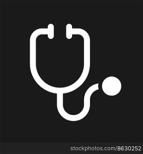 Stethoscope dark mode glyph ui icon. Medical instrument. Health. User interface design. White silhouette symbol on black space. Solid pictogram for web, mobile. Vector isolated illustration. Stethoscope dark mode glyph ui icon