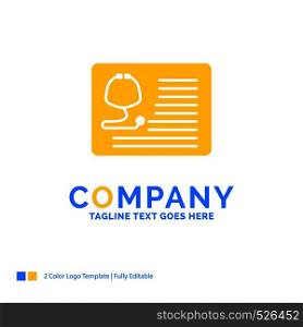 stethoscope, doctor, cardiology, healthcare, medical Blue Yellow Business Logo template. Creative Design Template Place for Tagline.