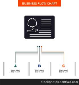 stethoscope, doctor, cardiology, healthcare, medical Business Flow Chart Design with 3 Steps. Glyph Icon For Presentation Background Template Place for text.. Vector EPS10 Abstract Template background