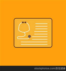 stethoscope, doctor, cardiology, healthcare, medical Flat Line Filled Icon. Beautiful Logo button over yellow background for UI and UX, website or mobile application. Vector EPS10 Abstract Template background