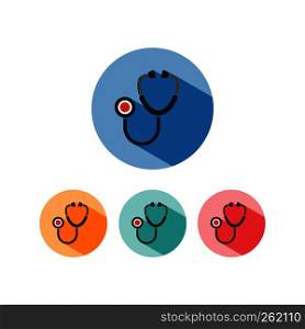 Stethoscope flat color icon with shadow on a colored circles. Vector Illustration
