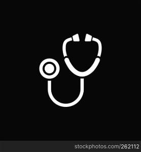 Stethoscope flat icon on a black background. Vector Illustration