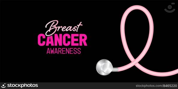 Stethoscope for breast cancer awareness design.  Women healthcare symbols. Vector illustration banner.