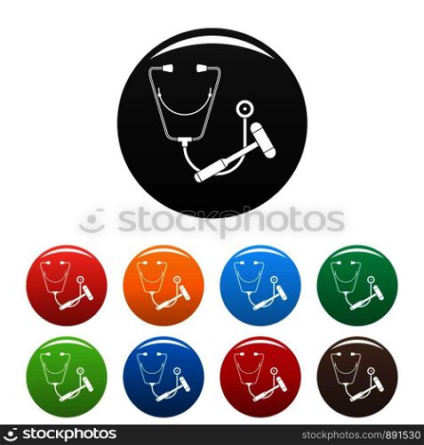 Stethoscope, hammer icons set 9 color vector isolated on white for any design. Stethoscope, hammer icons set color