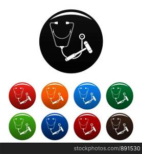 Stethoscope, hammer icons set 9 color vector isolated on white for any design. Stethoscope, hammer icons set color