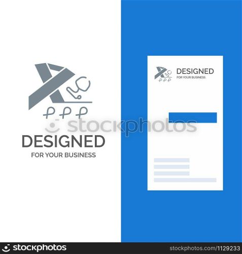 Stethoscope, Health, Ribbon, Awareness Grey Logo Design and Business Card Template