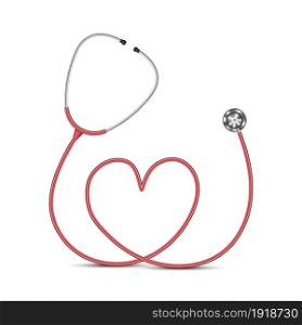Stethoscope Heart Shape isolated on white background, medical concept, vector illustration
