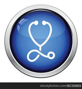 Stethoscope icon. Glossy button design. Vector illustration.