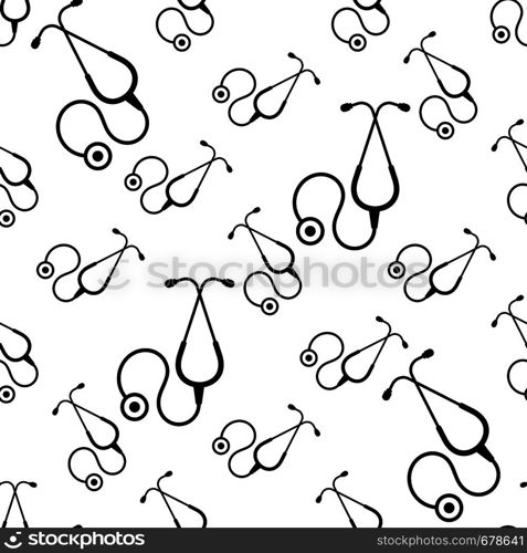 Stethoscope Icon Seamless Pattern, Acoustic Medical Device Vector Art Illustration