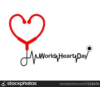Stethoscope in heart shape. Heart checking, World heart day concept. Illustration isolated on white background.