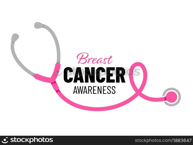 Stethoscope in pink ribbon shape. Breast cancer awareness month campaign. Vector illustration
