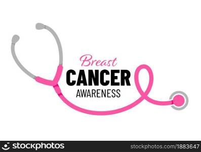 Stethoscope in pink ribbon shape. Breast cancer awareness month campaign. Vector illustration