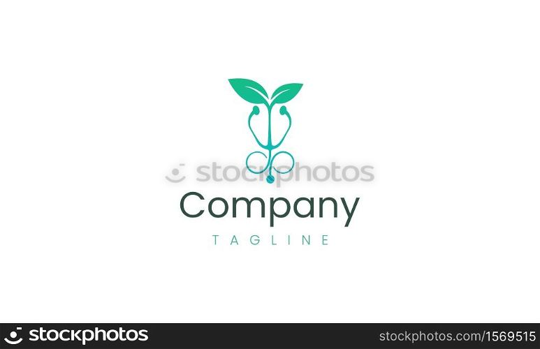 Stethoscope logo design template, stethoscope and leaf shape