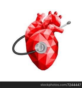 stethoscope on human heart. World heart day, icon design. Illustration isolated on white background.