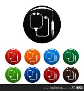 Stethoscope, syringe icons set 9 color vector isolated on white for any design. Stethoscope, syringe icons set color