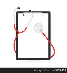 Stethoscopes and clipboard, medical equipment for doctor. Vector stock illustration.. Stethoscopes and clipboard, medical equipment for doctor. Vector stock illustration