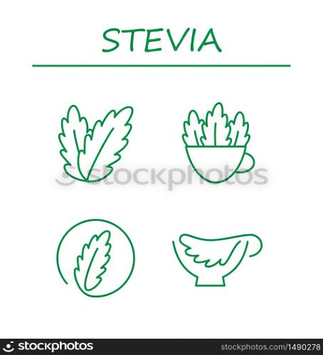 Stevia leaves icons. Natural stevia sweetener. Vector illustration. Editable stroke. Stevia leaves icons. Natural stevia sweetener. Vector illustration.