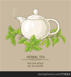 stevia tea illustration. stevia tea in teapot on color background