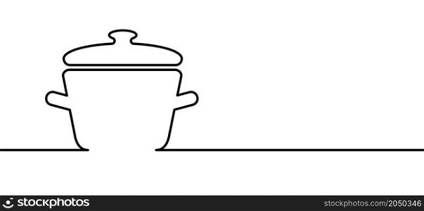 Stewpot Cartoon pot or pan food icon or pictogram. Cooking, picnic or eating logo or symbol. Vector cookware or kitchen food menu. Restaurant dinner idea. Line pattern.