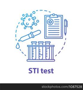 STI test blue concept icon. Safe sex. HIV, hepatitis prevention, precaution. Pharmaceutical research. Male, female healthcare idea thin line illustration. Vector isolated outline drawing