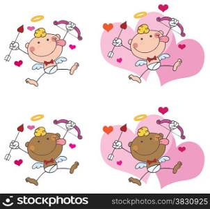 Stick Cupid with Bow and Arrow Flying. Collection