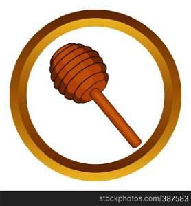 Stick for honey vector icon in golden circle, cartoon style isolated on white background. Stick for honey vector icon