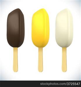 Stick ice-cream bar with chocolate topping isolated on white background.