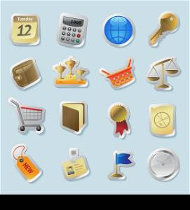 Sticker button set. Icons for business and finance. Vector illustration.