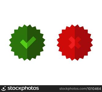 sticker checkmark and cross in flat style, vector. sticker checkmark and cross in flat style