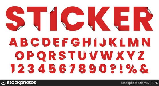Sticker font. Sticky paper alphabet letters, stylized notepad stickers lettering and 3d fonts label. sticky paper alphabet font, notepad abc letter and number. Isolated symbols vector illustration set. Sticker font. Sticky paper alphabet letters, stylized notepad stickers lettering and 3d fonts label symbols vector illustration set