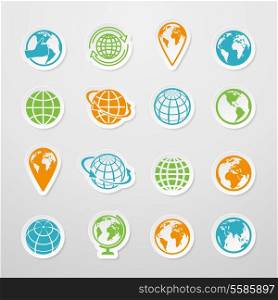 Sticker globe earth world map symbol icons set vector illustration