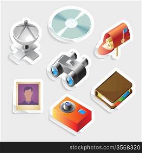 Sticker icon set for computer programs and website interface. Vector illustration.