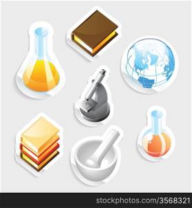 Sticker icon set for education and science. Vector illustration.