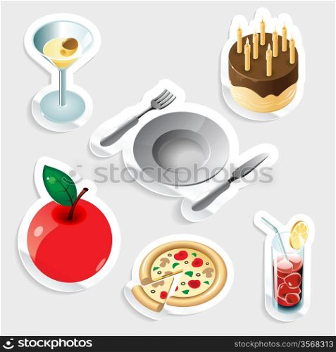 Sticker icon set for food and drinks. Vector illustration.