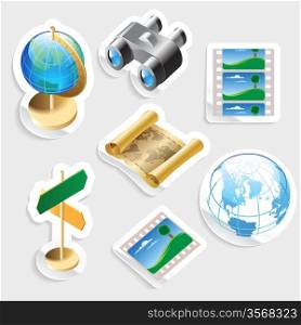 Sticker icon set for travel and tourism. Vector illustration.