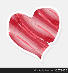 Sticker in the shape of a red heart isolated on a white background. Abstract red heart in a flat style. Happy valentine day background. Wedding card decoration. Vector isolated illustration.. Sticker in the shape of a red heart