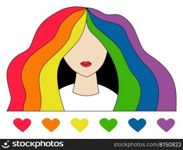 Sticker LGBT Symbol. Lesbian girl with rainbow hair