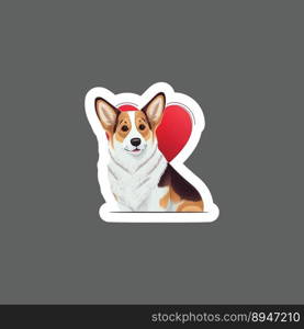 Sticker of Corgi dog with red heart behind