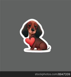 Sticker of Cute dachshund with hearts
