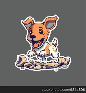 Sticker of funny running dog with tongue hanging out