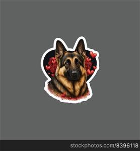 Sticker of German shepherd dog with red Valentine heart