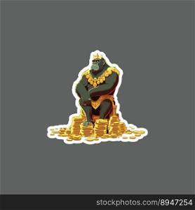 Sticker of king gorilla sat on top of a large pile of gold coins