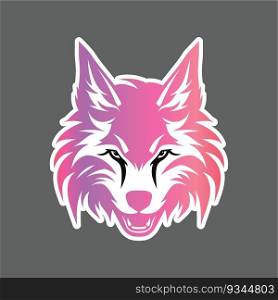 Sticker of red wolf head isolated on grey background